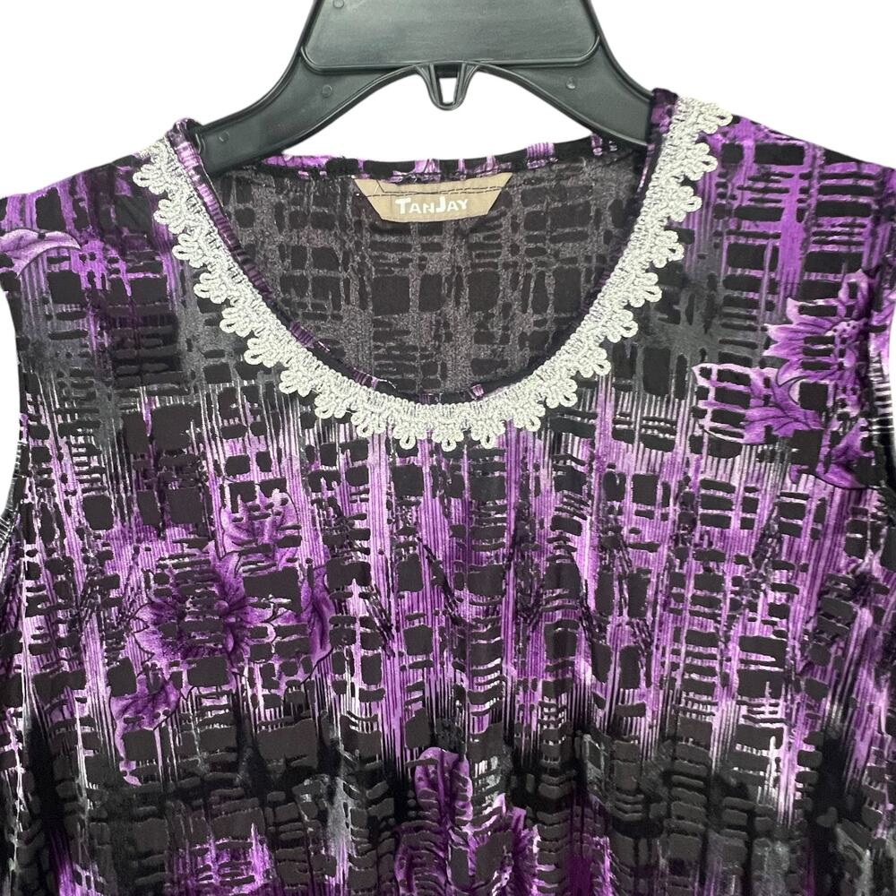 Tan Jay Velvet Burnout Tank Top Womens M Purple Black Lace Whimsygoth Vintage - Picture 3 of 13